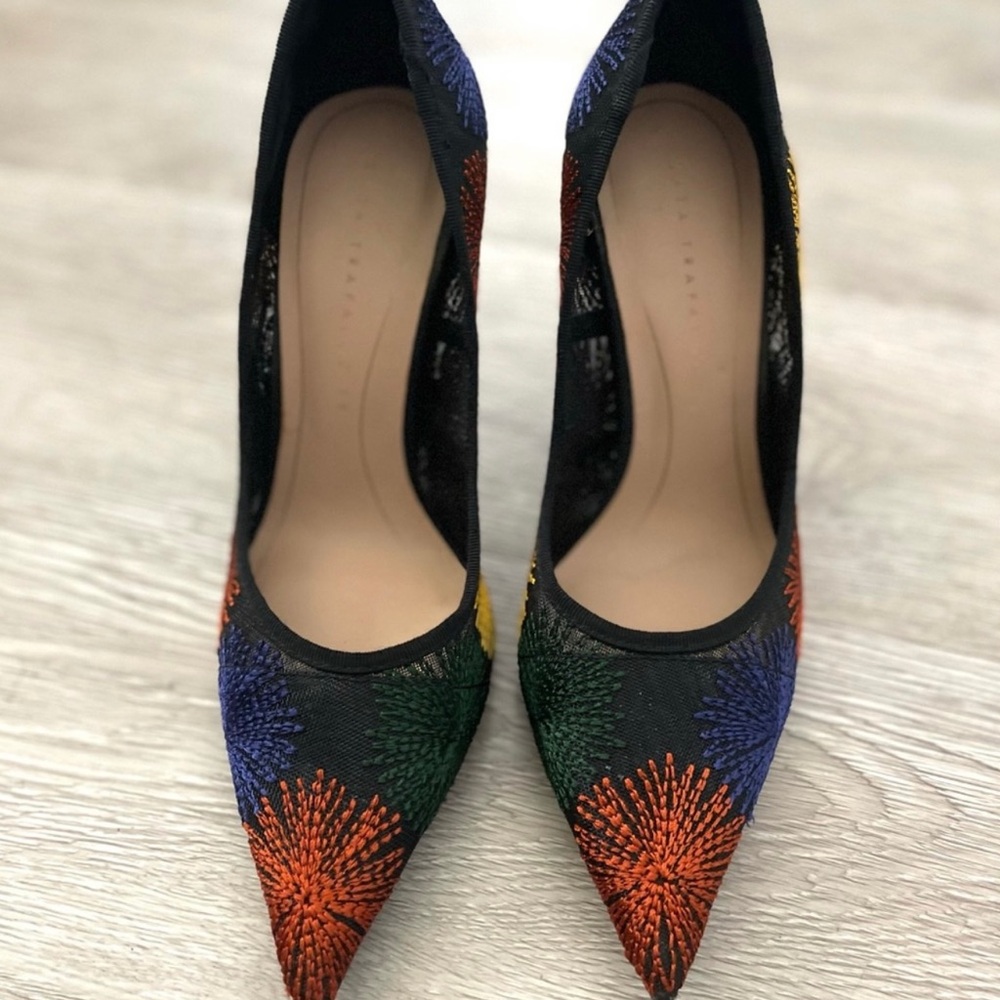 ZARA Trefaluc Embroidered Pumps Size 6 HighHeels Pointy Toe Womens Shoes Size 36 - Picture 6 of 12